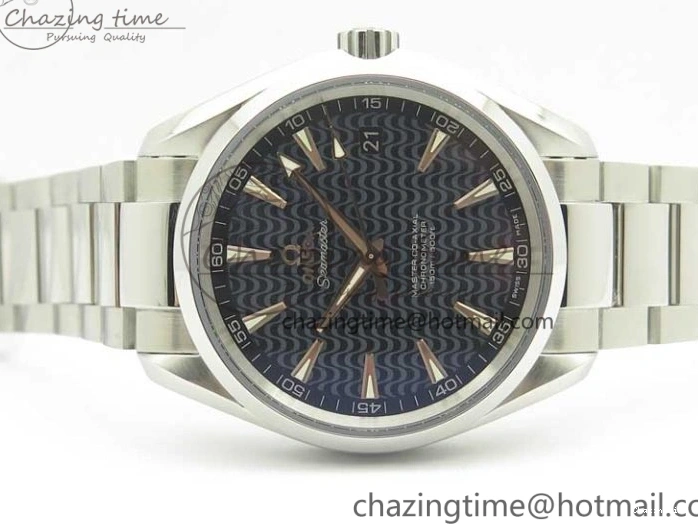 0129 FlexibleFit Aqua Terra 150M SS VSF 1:1 Best Edition Black Wave Textured Dial RG Hand on SS Bracelet A8500 Super Clone 8032